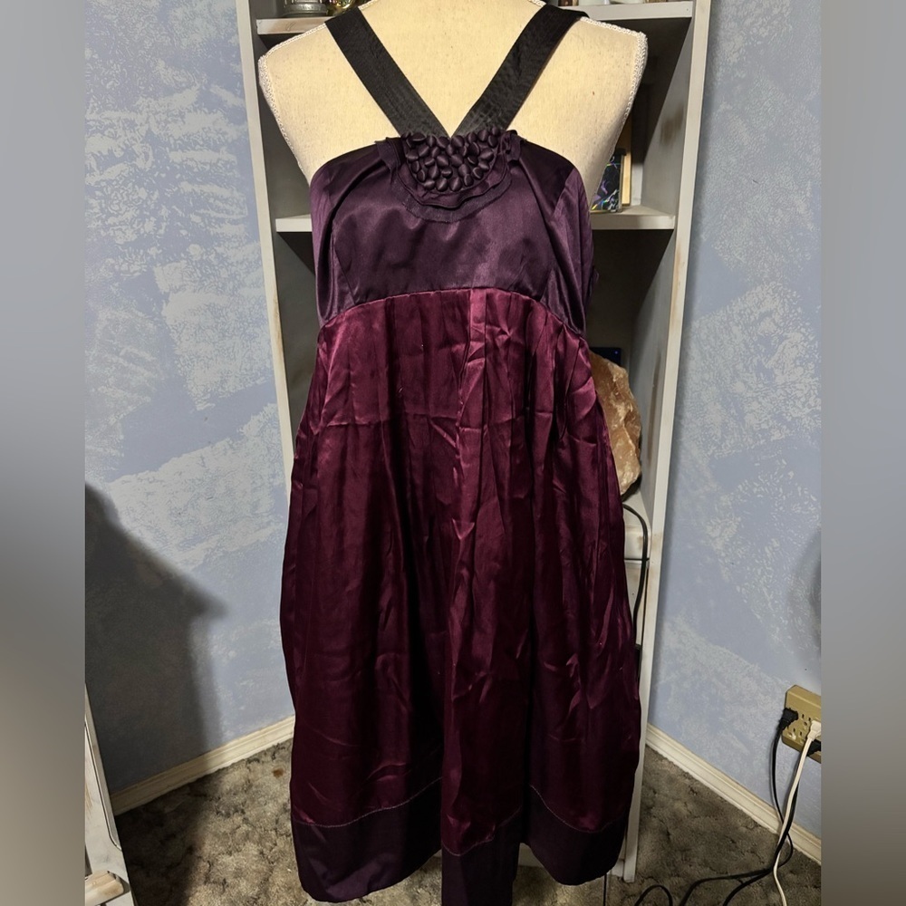 Club Monaco Red purple Pleated Halter midi dress silk size 10 - Picture 3 of 16